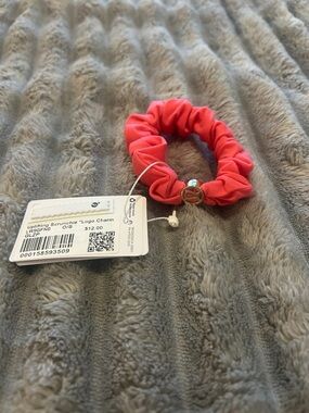 Lululemon Uplifting Pink Logo Charm Scrunchie - Gold Hardware - NWT